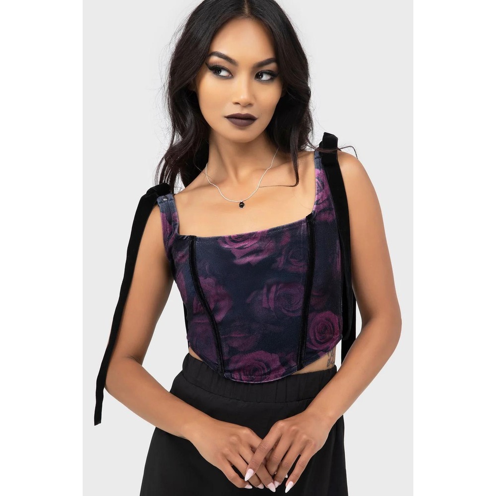 killstar nightbloom‎ corset top purple rose print whimsigoth Large